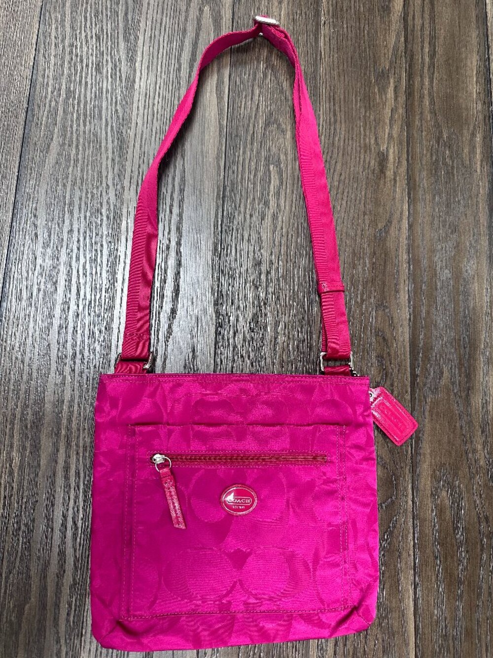 Coach Hot Pink Signature Nylon Crossbody Bag